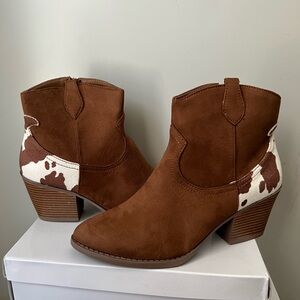 Cow print booties